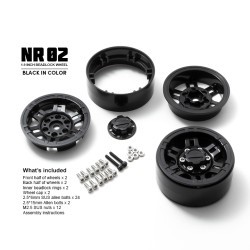 Beadlock Rims "NR02" 1.8", Black (-1 mm Offset)